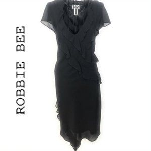 ROBBIE BEE Black V Neck Ruffled Chiffon Dress